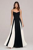 Black and White Colorblock A Line Maxi Dress
