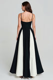 Black and White A Line Spaghetti Straps Long Formal Dress