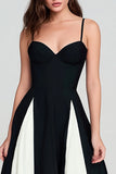 Black and White A Line Spaghetti Straps Long Formal Dress