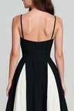 Black and White A Line Spaghetti Straps Long Formal Dress