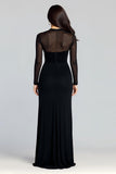 Sheath Ruched Long Sleeve Black Tie Dress With Slit