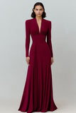 Burgundy A-Line V-Neck Maxi Formal Dress