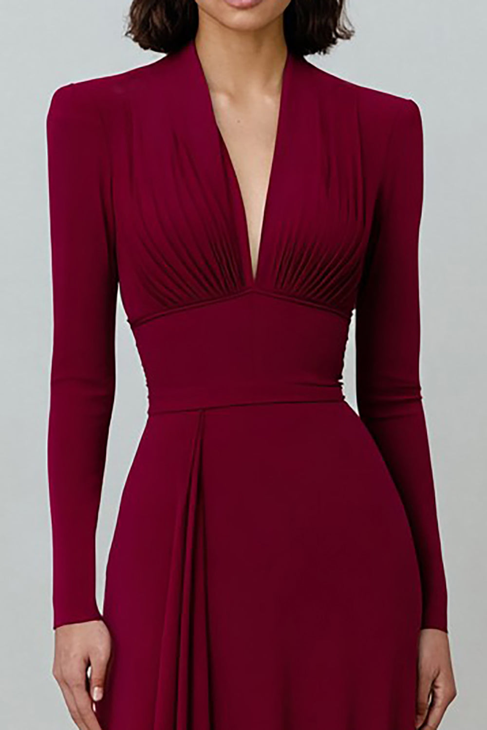 Berylove Women Burgundy Formal Dress A-Line V-Neck Maxi Evening Dress With Long Sleeves Berylove Women Burgundy Formal Dress A-Line V-Neck Maxi Evening Dress With Long Sleeves