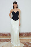 Sweetheart Sheath Ruched Black and White Maxi Formal Dress