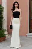 Black and White Strapless Sheath Long Formal Dress