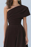 One Shoulder Coffee A-Line Satin Long Formal Dress