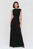 Black A-Line Sleeveless Ruched Maxi Formal Dress