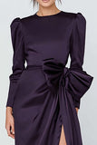 Dark Purple Sheath Long Sleeve Bowed Formal Dress With Slit