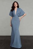 Dusty Blue Mermaid V-Neck Long Formal Dress