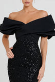 Sparkly Mermaid Off The Shoulder Maxi Black Tie Dress