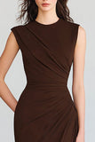 Coffee Sheath Round Neck Maxi Formal Dress