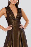 Brown A-Line V-Neck Long Formal Dress