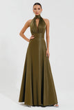 Olive Halter A-Line Long Formal Dress
