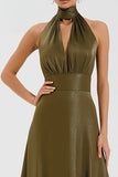 Olive Halter A-Line Long Formal Dress