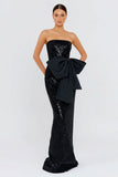Strapless Mermaid Sequin Black Tie Dress With Bow