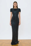 Sparkly Sheath Black Tie Dress with Short Sleeves