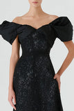 Black A-Line Off The Shoulder Long Formal Dress With Sequins