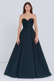 Navy A-Line Sweetheart Maxi Evening Dress