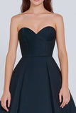 Navy A-Line Sweetheart Maxi Evening Dress