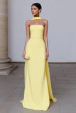 Strapless Yellow Sheath Long Formal Dress With Streamer