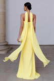 Strapless Yellow Sheath Long Formal Dress With Streamer