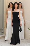 Strapless Mermaid Ruched Maxi Black Tie Dress