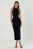 Sheath Velvet Tea-Length Black Semi-Formal Dress