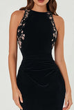Sheath Velvet Tea-Length Black Semi-Formal Dress