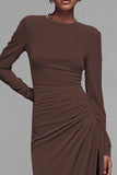 Coffee Sheath Velvet Ruched Formal Dress With Slit