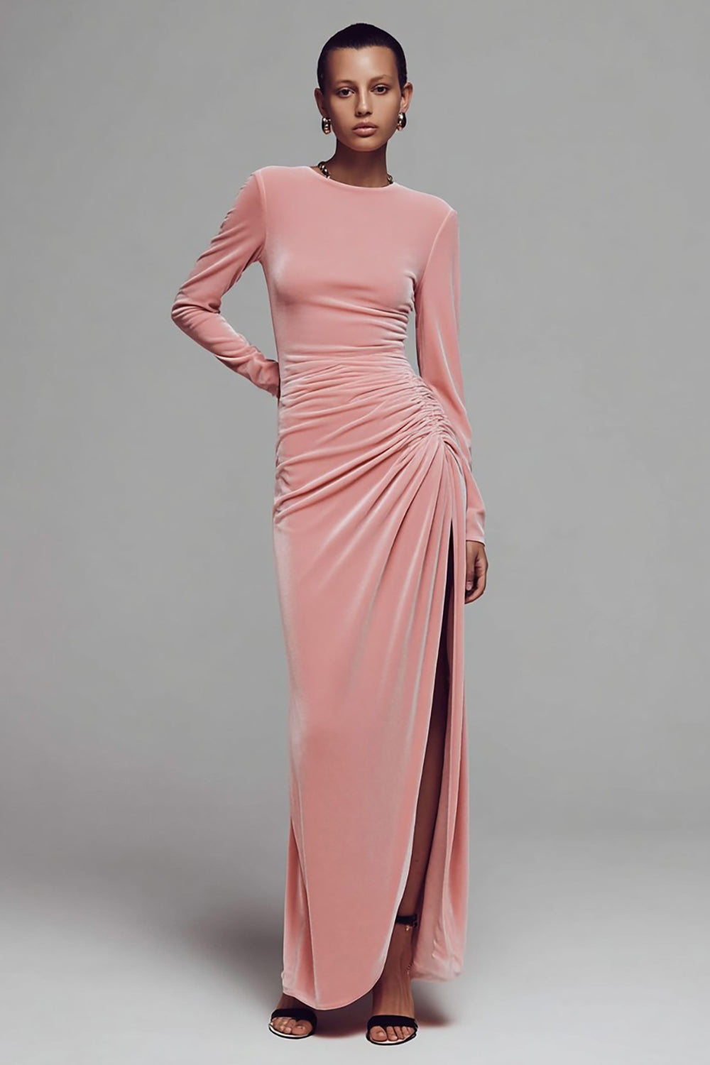 pink velvet ruched dress Gianni Versace Vintage AW 1995 ICONIC Pink Velvet Ruched Dress Amarcord Vintage Fashion