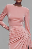 Coffee Sheath Velvet Ruched Formal Dress With Slit