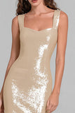 Sparkly Champagne Sheath Formal Dress With Slit