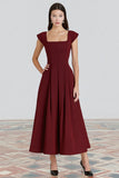 Burgundy A-Line Square Neck Formal Dress