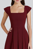 Burgundy A-Line Square Neck Formal Dress