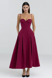 Burgundy A-Line Spaghetti Straps Formal Dress With Pockets