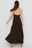 Coffee Halter A-Line Satin Wedding Guest Dress