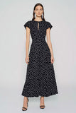 Black White Dot Keyhole A-Line Maxi Dress