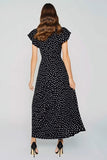 Black White Dot Keyhole A-Line Maxi Dress