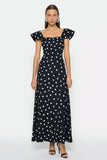 Black White Dot A-Line Wedding Guest Dress With Flutter Sleeves