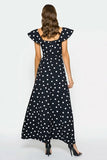 Black White Dot A-Line Wedding Guest Dress With Flutter Sleeves
