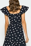 Black White Dot A-Line Wedding Guest Dress With Flutter Sleeves