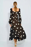 Brown A-Line Long Sleeve Polka Dot Dress