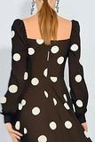 Brown A-Line Long Sleeve Polka Dot Dress