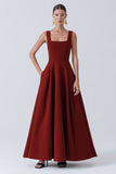Burgundy A-Line Wedding Guest Dress With Pockets
