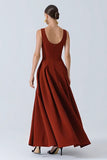 Burgundy A-Line Wedding Guest Dress With Pockets