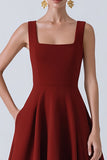 Burgundy A-Line Wedding Guest Dress With Pockets