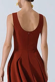 Burgundy A-Line Wedding Guest Dress With Pockets