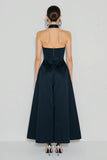 Navy Halter A-Line Wedding Guest Dress With Pockets