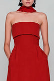 Strapless A-Line Red Wedding Guest Dress With Streamer