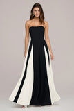 Black and White Strapless A-Line Maxi Dress